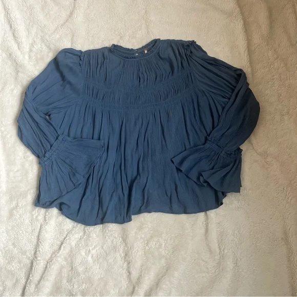 Free People Kelsey Blue Bell Sleeve Pleated Blouse Summer Endless size S - Picture 5 of 11